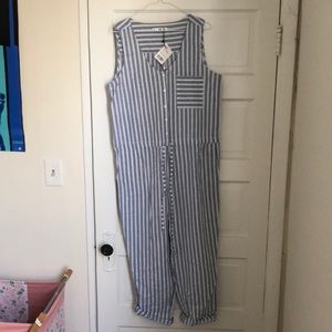 Mango BNWT striped white and blue jumpsuit